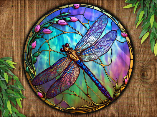 Dragonfly sign, Dragonfly wreath sign, Stained glass dragonfly, Faux Stained Glass sign, Metal Dragonfly sign, Welcome wreath sign