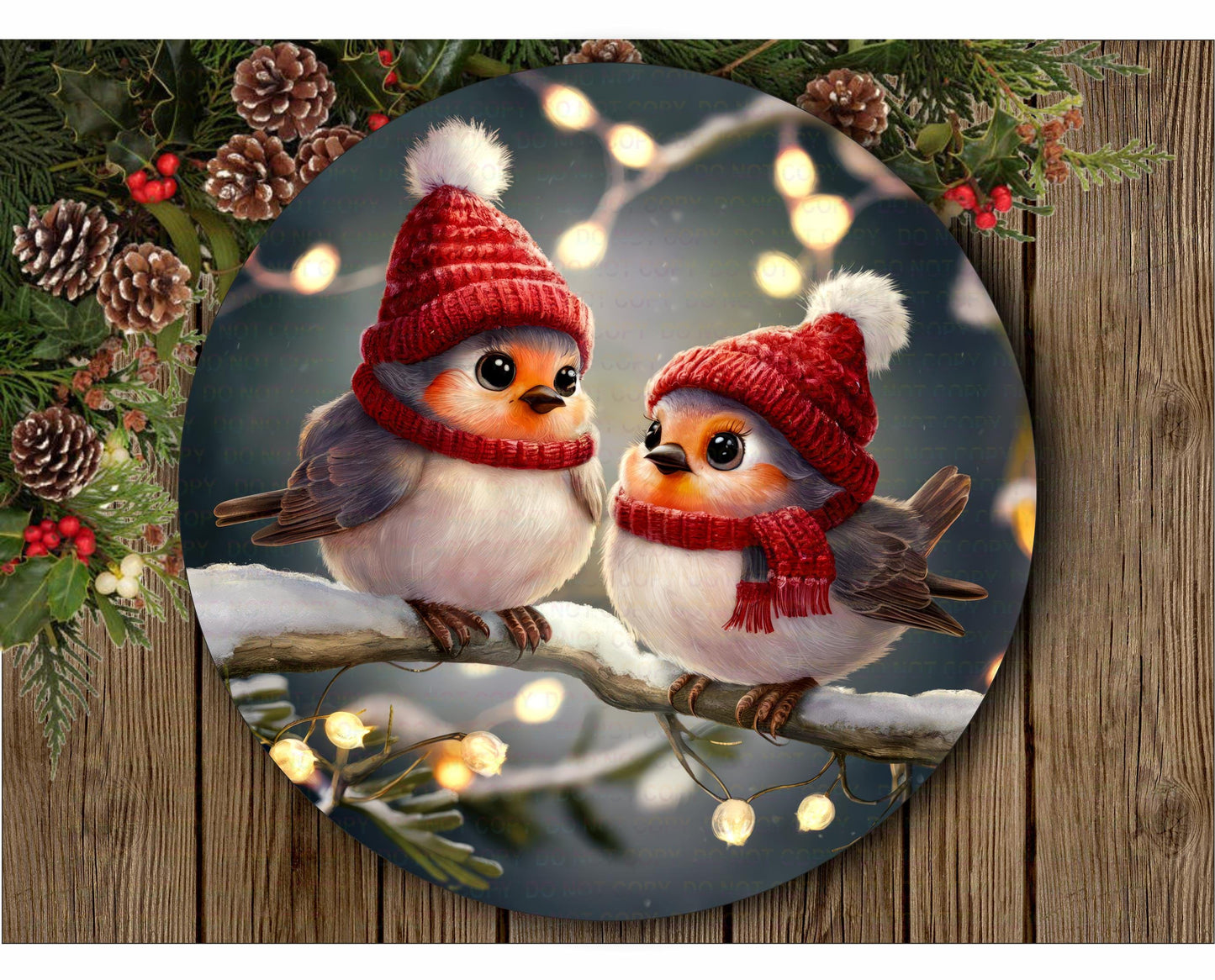 Winter robins, Robin xmas wreath sign