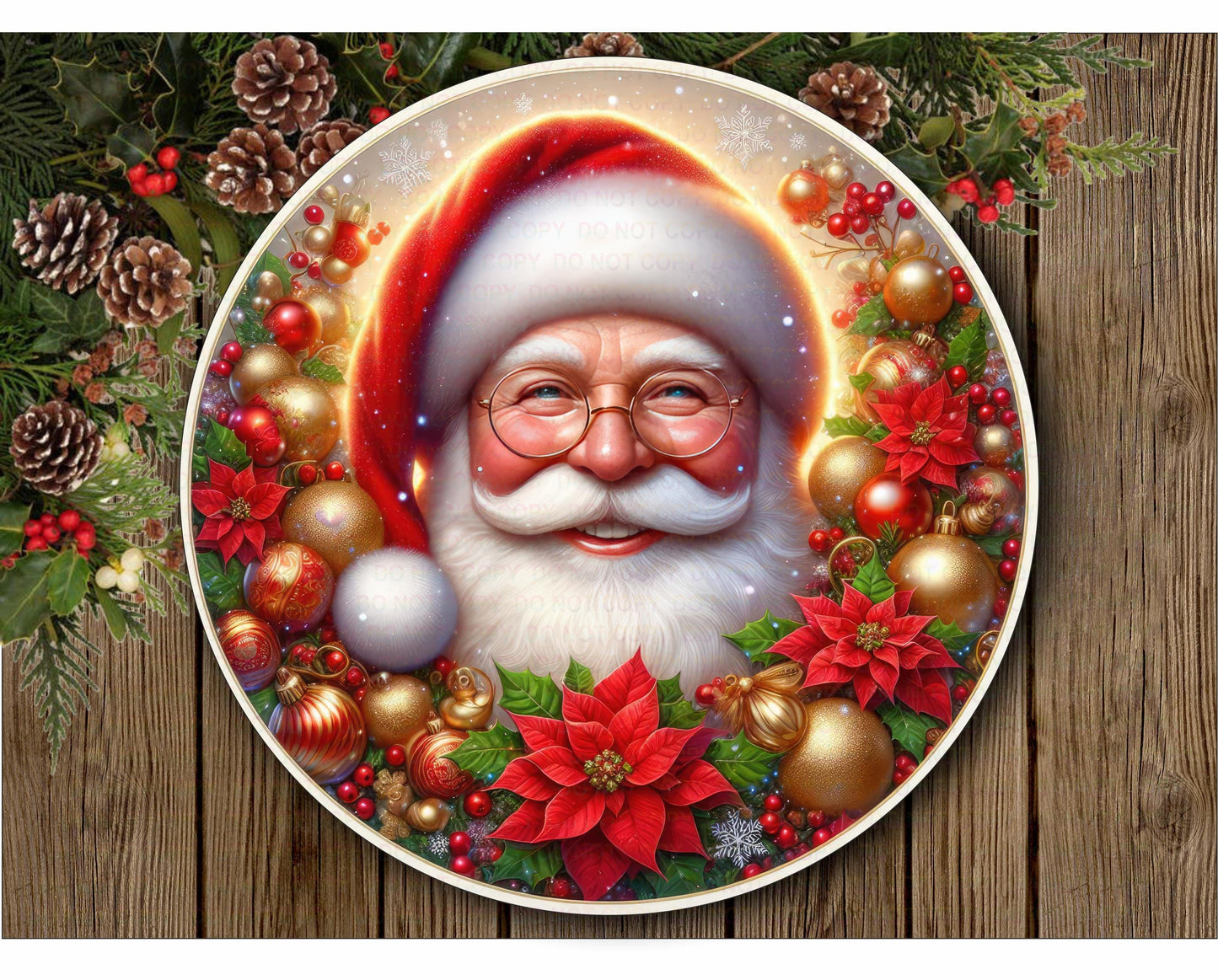 Santa Face Christmas sign,  father christmas face ,santa wreath sign, santa wreath sign, smiling santa wreath