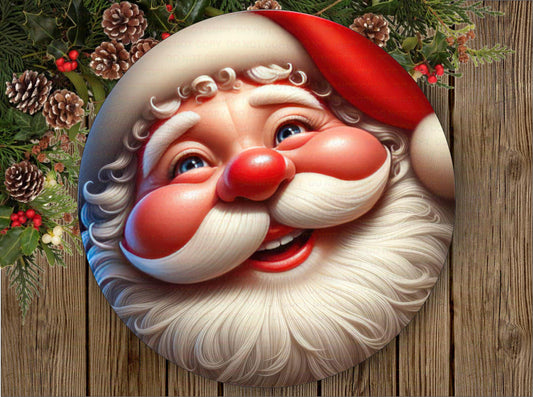 Jolly Santa Face Christmas sign,  metal sign for christmas,santa wreath sign, santa wreath sign, smiling santa wreath