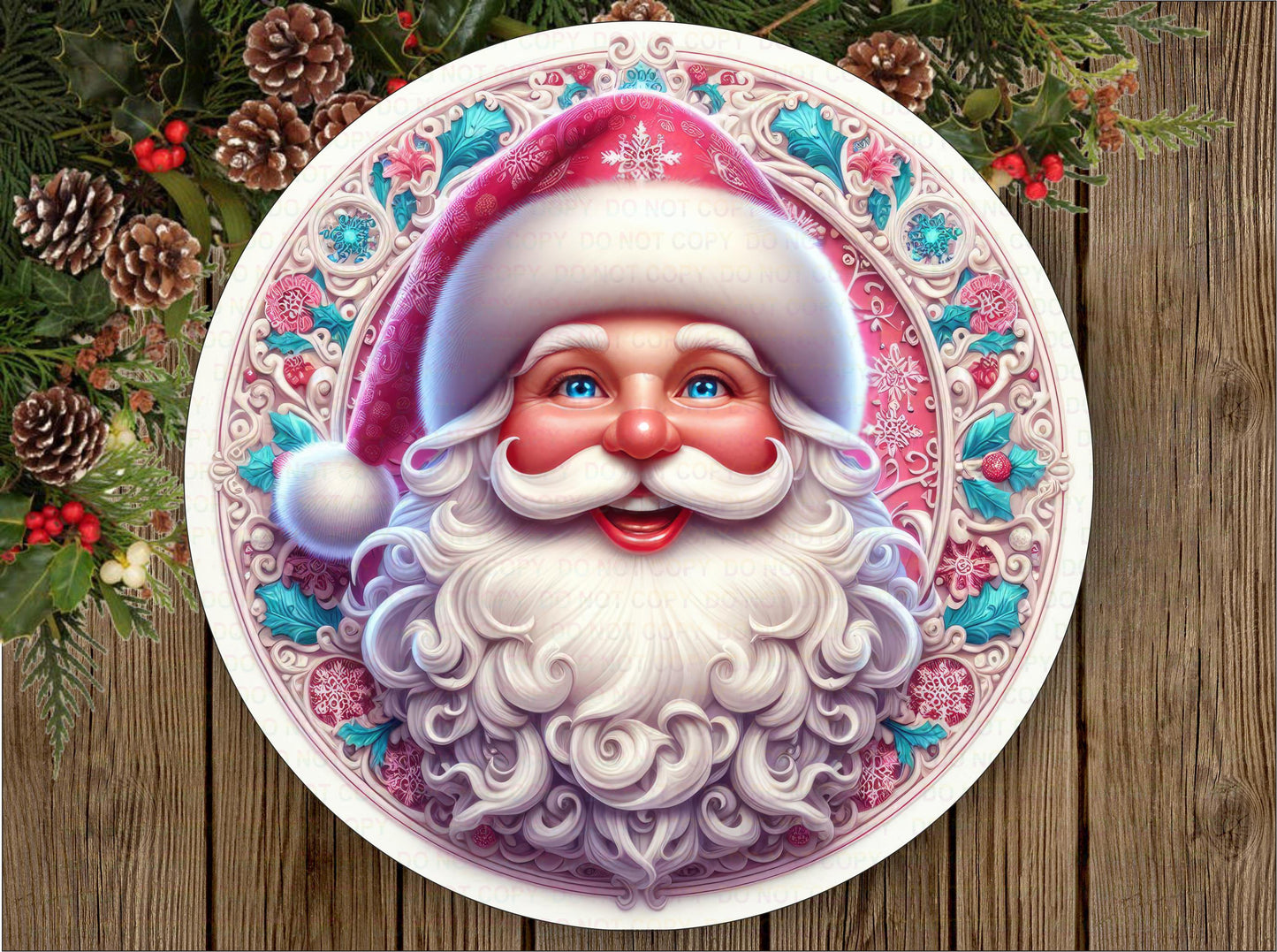 Santa Face Christmas sign,  pastel santa,santa wreath sign, santa wreath sign, smiling santa wreath