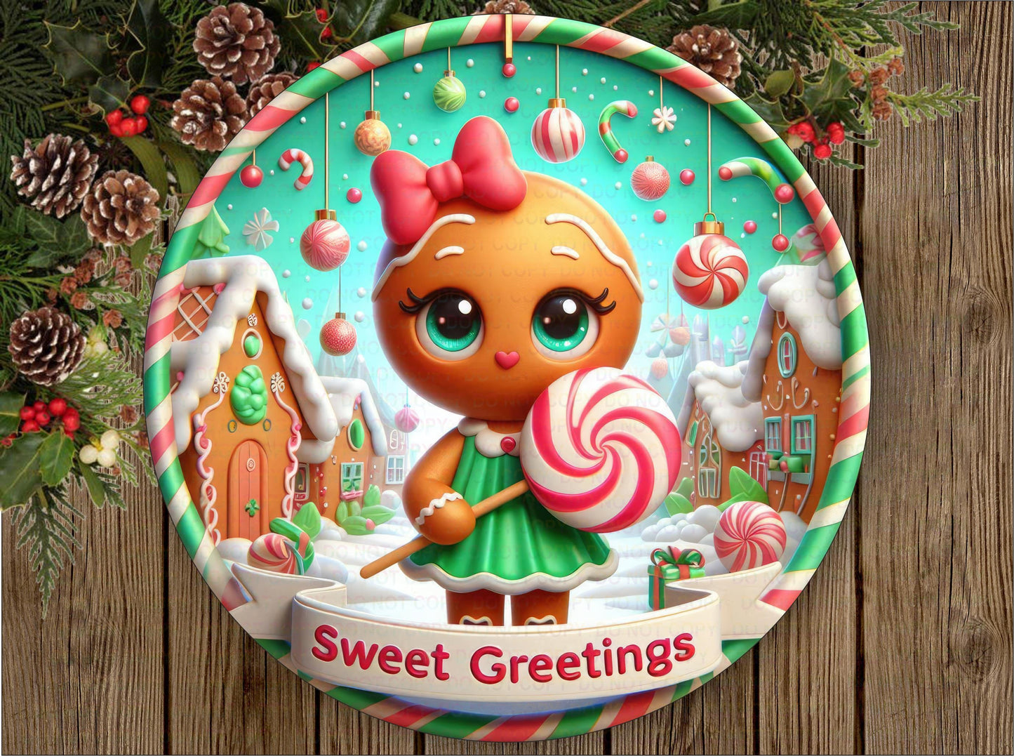 Sweet Greetings wreath sign, sweet greetings sign, candy house wreath, xmas wreath sign, candy cane sign, sweet xmas sign