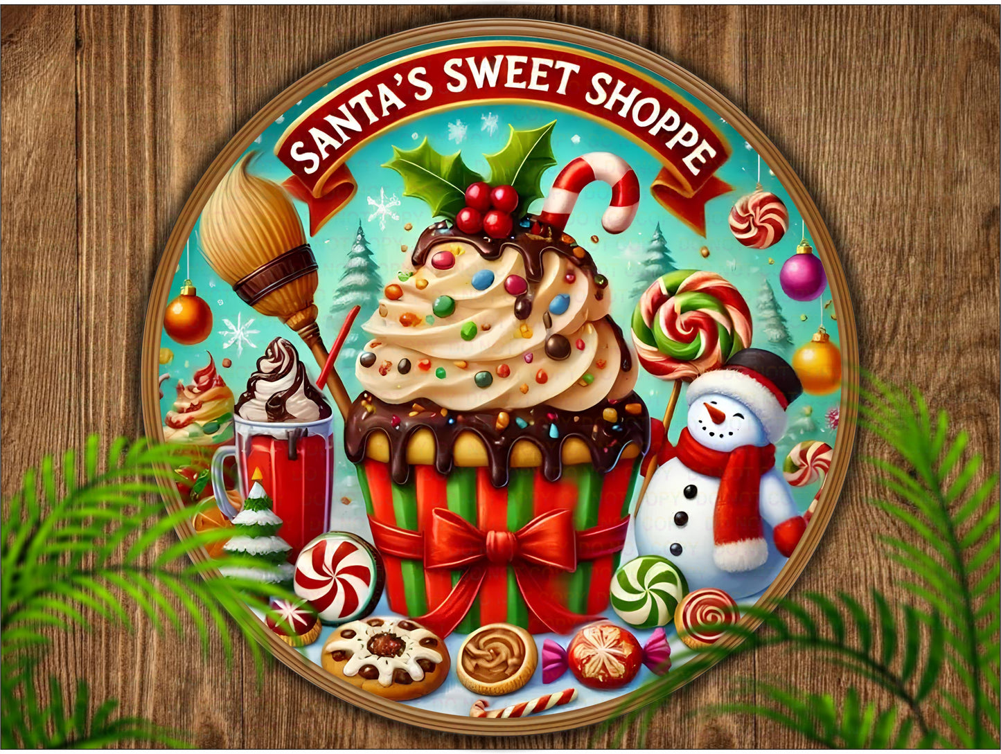 Santas Sweet Shoppe christmas wreath sign