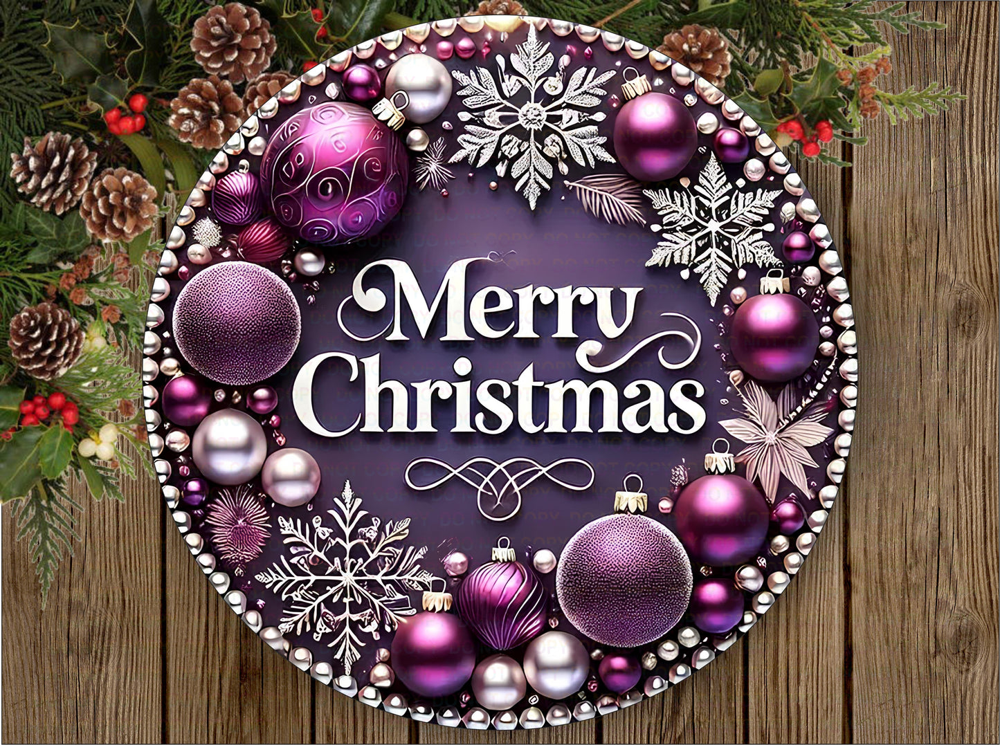 Purple xmas wreath sign, merry christmas sign, purple christmas, purple xmas decor