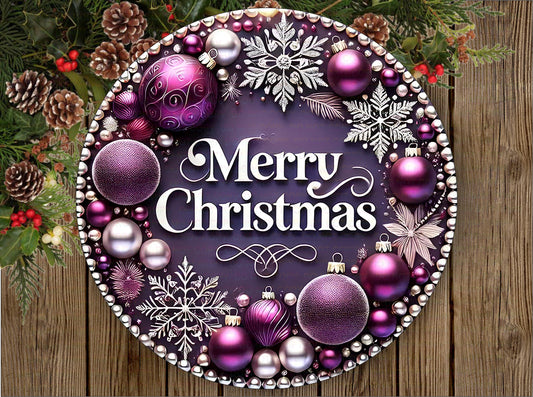 Purple xmas wreath sign, merry christmas sign, purple christmas, purple xmas decor