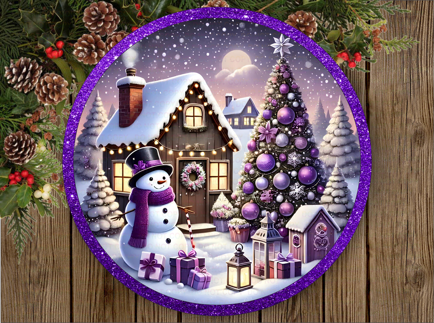 Purple xmas wreath sign, merry christmas sign, purple christmas, purple xmas decor