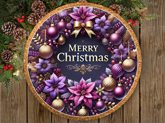 Purple xmas wreath sign, merry christmas sign, purple christmas, purple xmas decor